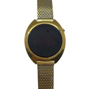 Vintage TIMEX RED LED Digital Ladies Women's Wristwatch Round Gold Tone SSC